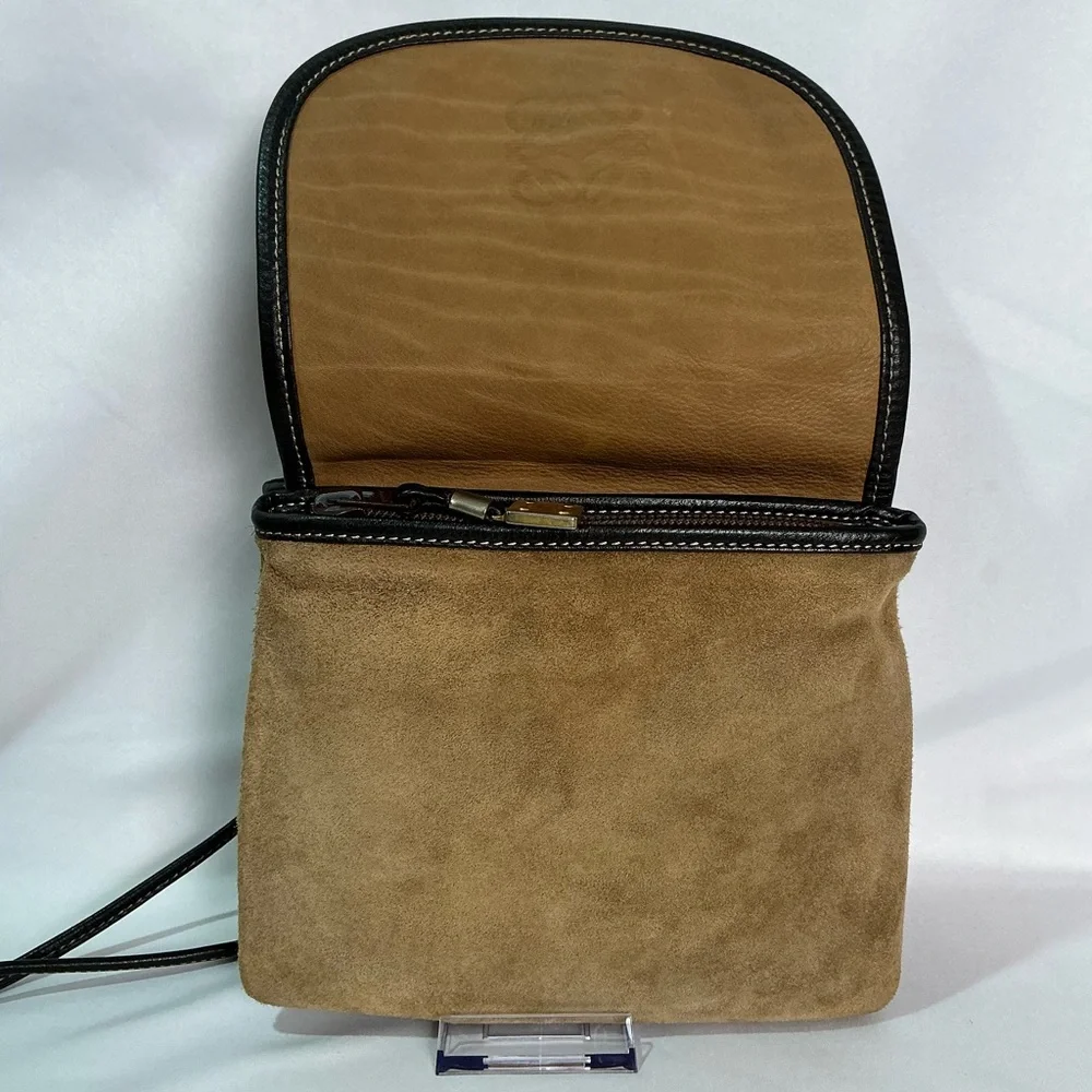 Vintage Loewe Tan Suede 
Mini Shoulder Crossbody Bag Purse Leather Spain Anagram - Picture 6 of 15